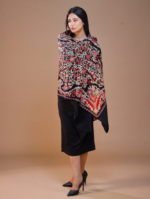 Women's Pure Wool Faux Pashmina Aari Embroidery Stole